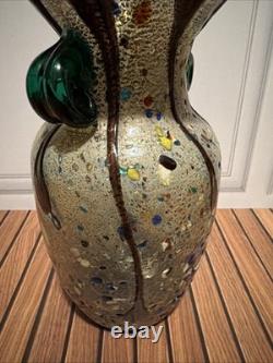 10.5 Vintage Murano Tutti Frutti Glass Vase AVEM Style Hand Blown Amphora Italy