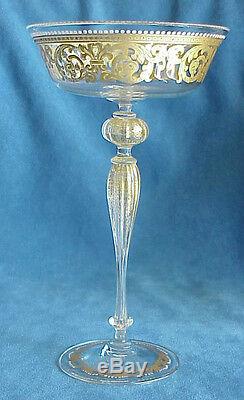 10 HUGE Vintage SALVIATI Moser Enamel Murano Glass Italian Gold Stem Goblets