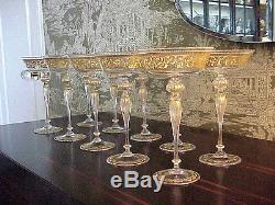 10 HUGE Vintage SALVIATI Moser Enamel Murano Glass Italian Gold Stem Goblets