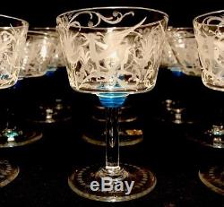 12 Salviati & Co. Murano Glass Hand Etched Champagne Coupe / Wine Goblet Vintage