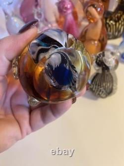 13 Vintage Modern Art Glass Cat Figurine Lot. 13 Glass Cats Murano Viking