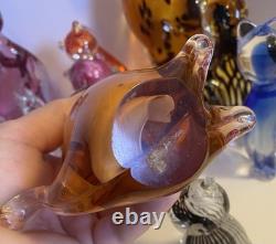 13 Vintage Modern Art Glass Cat Figurine Lot. 13 Glass Cats Murano Viking