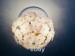 17 Vintage Italian Murano White Flower Venini Art Glass Chandelier Light