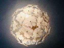 17 Vintage Italian Murano White Flower Venini Art Glass Chandelier Light