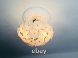 17 Vintage Italian Murano White Flower Venini Art Glass Chandelier Light