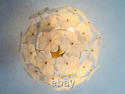 17 Vintage Italian Murano White Flower Venini Art Glass Chandelier Light