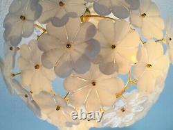 17 Vintage Italian Murano White Flower Venini Art Glass Chandelier Light