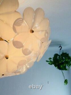 17 Vintage Italian Murano White Flower Venini Art Glass Chandelier Light