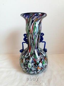 1920's Murano Fratelli Toso Millefiori Glass Carnival Mosaic Cobalt Antique Vase