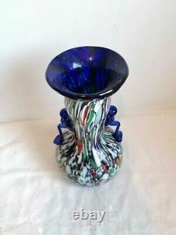 1920's Murano Fratelli Toso Millefiori Glass Carnival Mosaic Cobalt Antique Vase