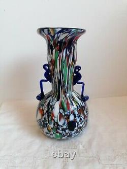 1920's Murano Fratelli Toso Millefiori Glass Carnival Mosaic Cobalt Antique Vase