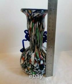 1920's Murano Fratelli Toso Millefiori Glass Carnival Mosaic Cobalt Antique Vase