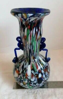 1920's Murano Fratelli Toso Millefiori Glass Carnival Mosaic Cobalt Antique Vase