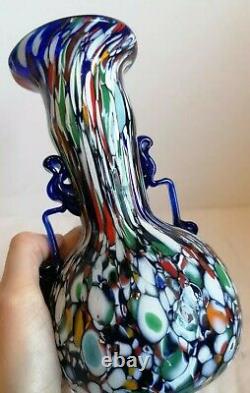 1920's Murano Fratelli Toso Millefiori Glass Carnival Mosaic Cobalt Antique Vase