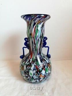 1920's Murano Fratelli Toso Millefiori Glass Carnival Mosaic Cobalt Antique Vase