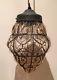 1930's Antique Hall Light Pink Murano Caged Glass Copper Gallery Vintage
