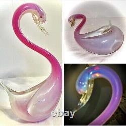 1940s Vintage Murano Large Pink Fire Opal Cased Italian Glass Swan Figurine 13