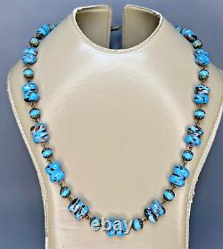 1940s Vintage Venetian Murano Cushion Glass Beads Blue & Aventurine Necklace