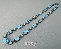 1940s Vintage Venetian Murano Cushion Glass Beads Blue & Aventurine Necklace