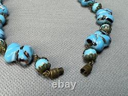1940s Vintage Venetian Murano Cushion Glass Beads Blue & Aventurine Necklace