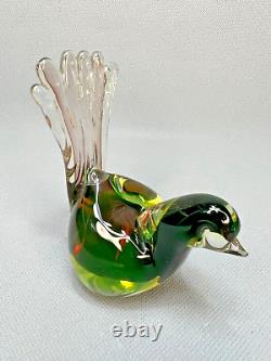 1950s Vintage Italian Murano Vaseline Uranium Glass Green Bird Dove Figurine