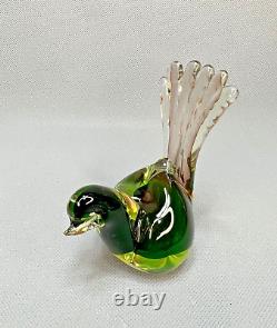 1950s Vintage Italian Murano Vaseline Uranium Glass Green Bird Dove Figurine