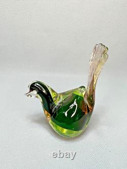 1950s Vintage Italian Murano Vaseline Uranium Glass Green Bird Dove Figurine