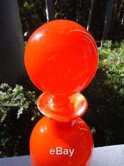 1960's 70's Vintage Orange Murano Empoli Cased Glass Genie Bottle Decanter 19