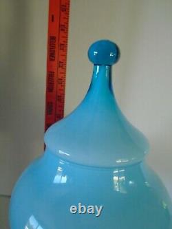 1960's Murano Italian Empoli cased Glass Apothecary Jar Teal Blue 13 Large