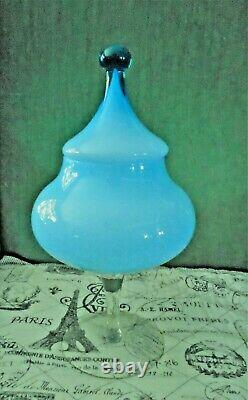 1960's Murano Italian Empoli cased Glass Apothecary Jar Teal Blue 13 Large