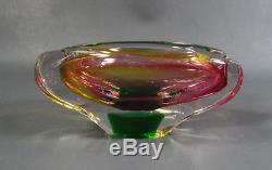 1960s Vintage Italian Murano Colorful Large Heavy Glass Cigar Ashtray Two Rests