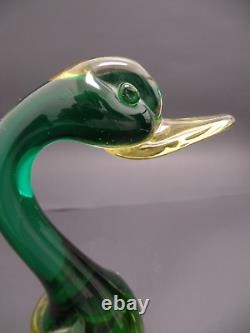 1960s Vintage Murano Glass Green/Amber 8 Duck Figurine With Label