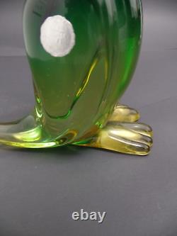 1960s Vintage Murano Glass Green/Amber 8 Duck Figurine With Label