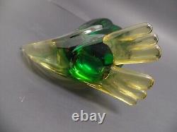 1960s Vintage Murano Glass Green/Amber 8 Duck Figurine With Label