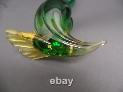 1960s Vintage Murano Glass Green/Amber 8 Duck Figurine With Label