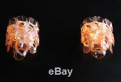 1970s Pair of Vintage Italian Murano wall lights 10 pink glasses
