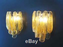 1970s Pair of Vintage Italian Murano wall lights Mazzega Caramel glasses