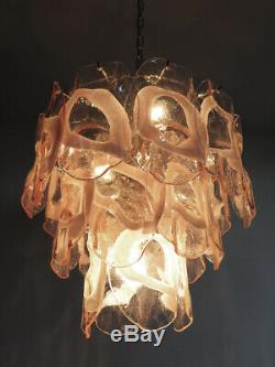 1970s Vintage Italian Murano chandelier lamp in Vistosi style 23 pink glasses