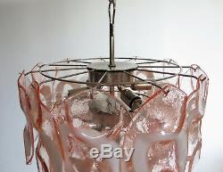 1970s Vintage Italian Murano chandelier lamp in Vistosi style 23 pink glasses