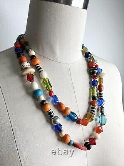 1970s Vintage Murano Glass Colourful Venetian Necklace Blue Red Double Layered