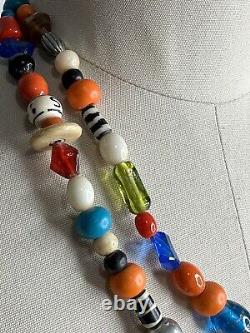 1970s Vintage Murano Glass Colourful Venetian Necklace Blue Red Double Layered
