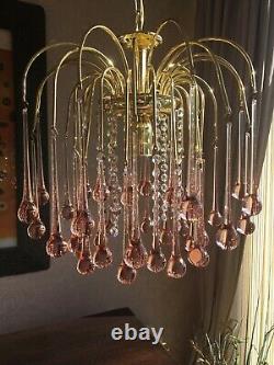 1x Vintage Pale Pink Glass Teardrops Chandelier Murano Style Stunning