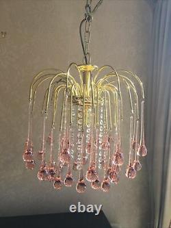 1x Vintage Pale Pink Glass Teardrops Chandelier Murano Style Stunning