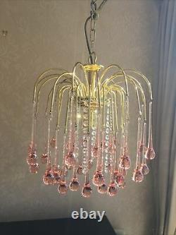 1x Vintage Pale Pink Glass Teardrops Chandelier Murano Style Stunning