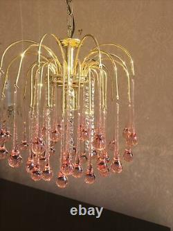 1x Vintage Pale Pink Glass Teardrops Chandelier Murano Style Stunning