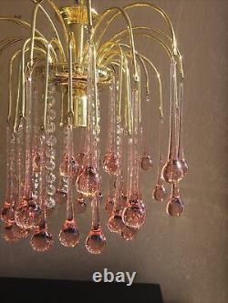 1x Vintage Pale Pink Glass Teardrops Chandelier Murano Style Stunning