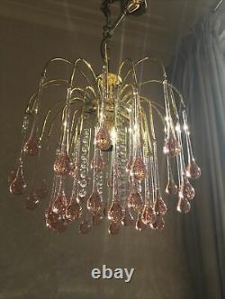 1x Vintage Pale Pink Glass Teardrops Chandelier Murano Style Stunning