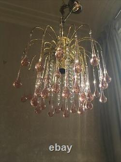 1x Vintage Pale Pink Glass Teardrops Chandelier Murano Style Stunning