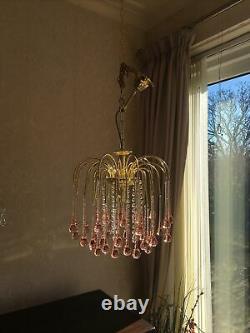 1x Vintage Pale Pink Glass Teardrops Chandelier Murano Style Stunning