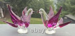 2 Beautiful Vintage Murano Style Art Purple Glass Love Birds 1 1/2 Sculpture